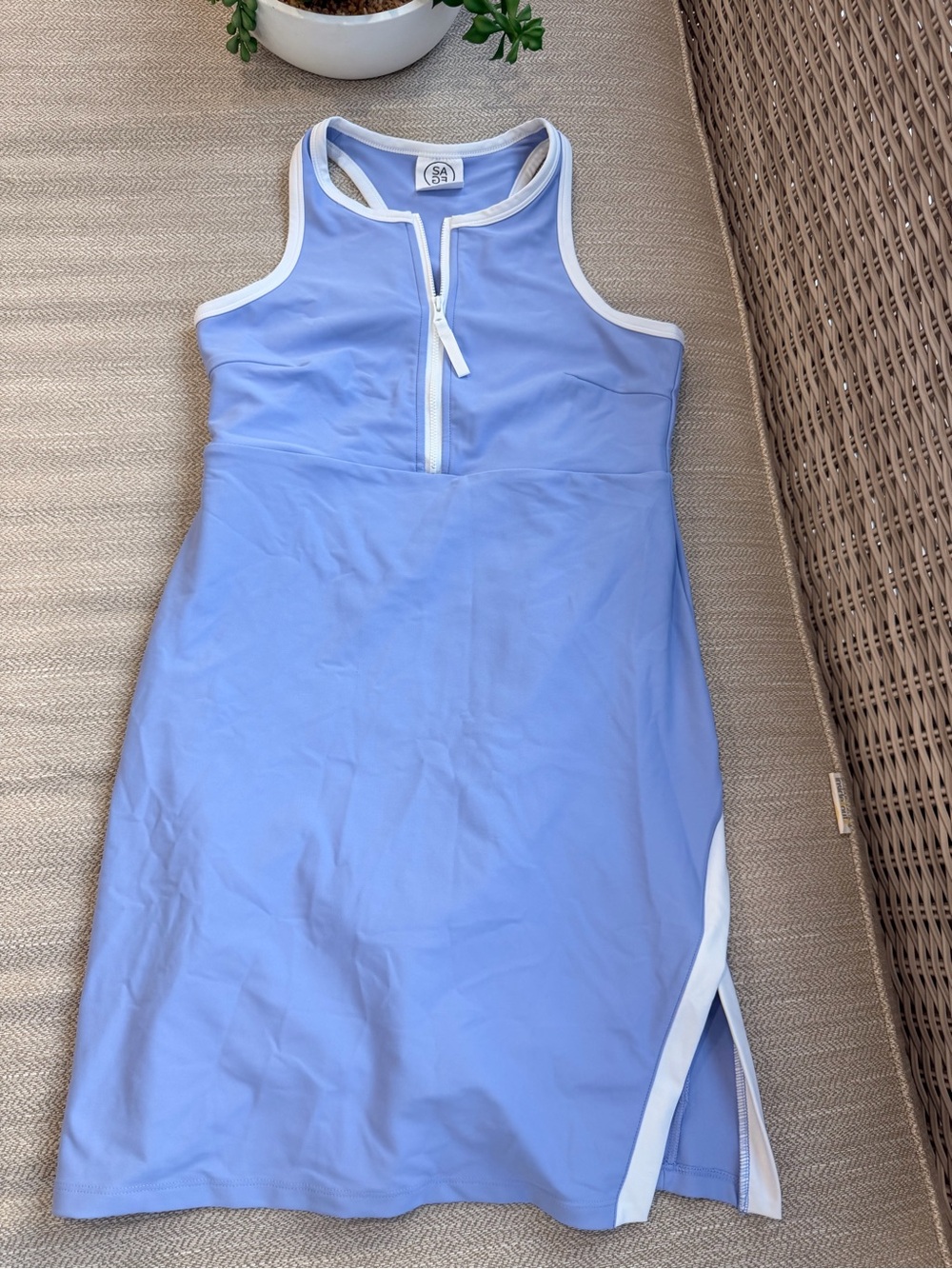 Sage Light Blue and White Zip-Front Kids One-Piece